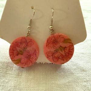 Hand drawn flower pattern. Dangle earrings.